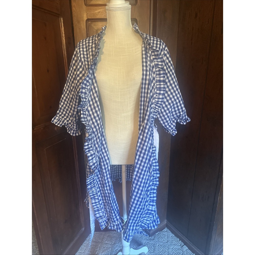 Womens Mainstreet Collection Gingham Ruffle Robe Size M/L Knee Length COTTON EUC - Picture 5 of 8